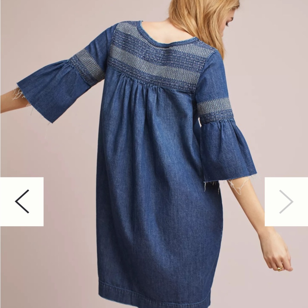 Current/Elliot Embroidered Denim Jean boho Tunic Dress w half sleeves - Picture 6 of 9